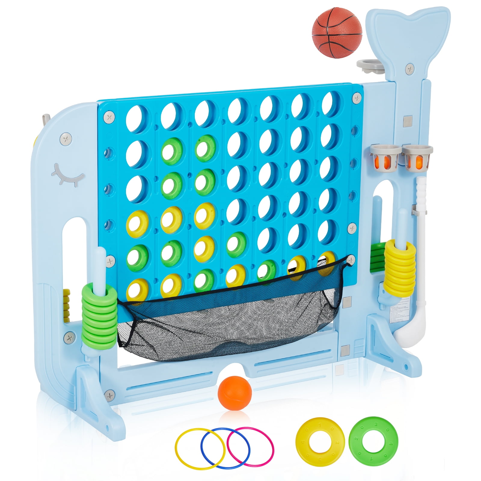 Accreate Giant 4 Connect Outdoor Game, Adjustable Height, with Golf/Basketball/Ring Toss​, Quick-Release Slider, for Family Game Night Essential, Outdoor Camping Party Game, Team Building Events