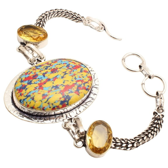 Silver Plated Bracelet For Women, Fashion Jewelry Silver Plated Bracelet, Handmade Gemstone Bracelet Jewelry For Women And Girls Charm Bracelet Mosaic Jasper Gemstone Bracelet, 19 Gms BRB-0895