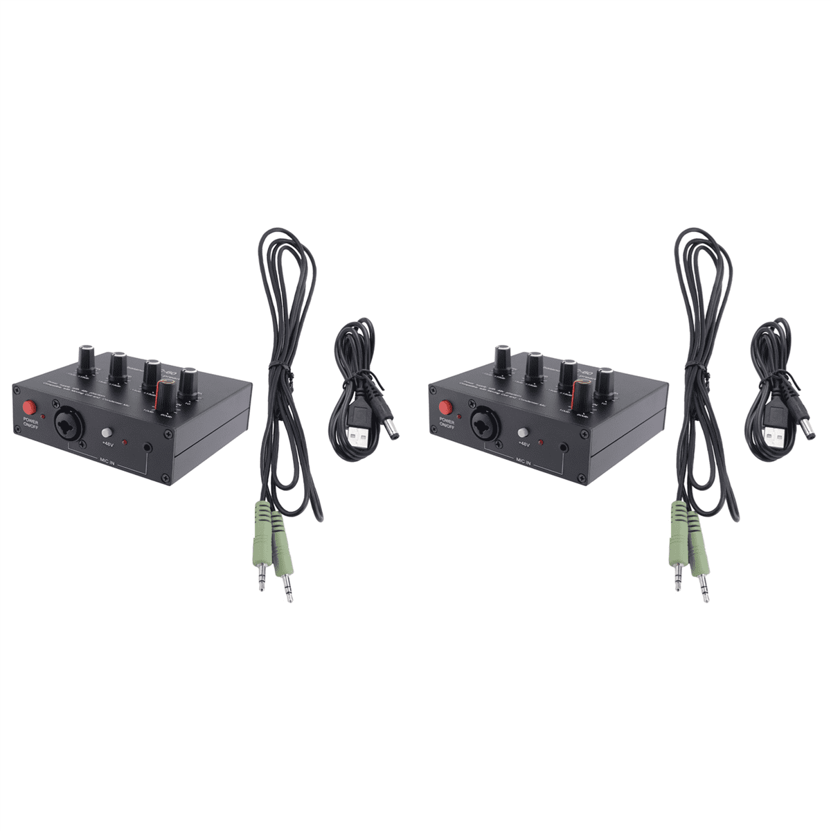 2X MIC-60 3-Band Equalizer Balanced Mic Preamp Microphone Preamplifier with DC Cable and 3.5mm Cable,2 x Main unit 2 x DC cable 2 x male to male cable,Black