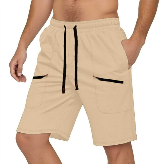 MIXUE Mens Shorts Summer Solid Color Elastic Waist Drawstring Fashion Breathable Sports Beachwear,Brown,XXXL