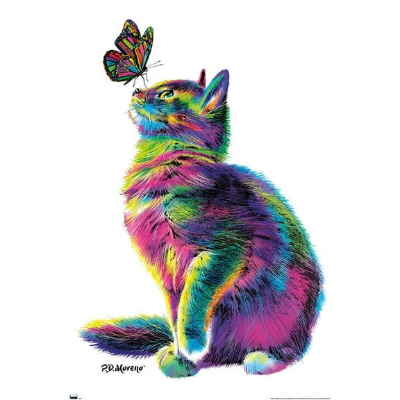PD Moreno - Cat and Butterfly Wall Poster, 22.375" x 34"