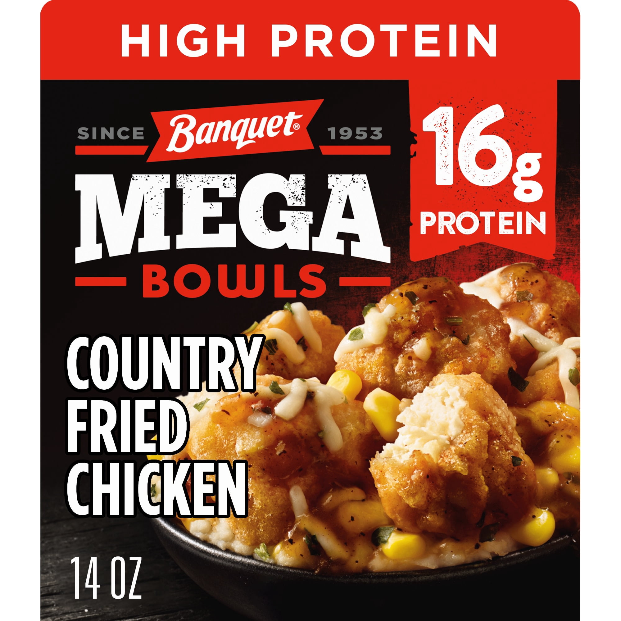 Banquet MEGA Bowls Country Fried Chicken, 16g Protein, High Protein Frozen Meal, 14 oz.