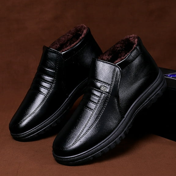 2025 New Men's Winter Fleece-Lined Thickened Slip-On Casual Shoes - PU Upper & PVC Sole, Round Toe Short Boots for Daily Wear, Snowy Days & Outdoor Activities