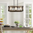thumbnail image 6 of LNC Farmhouse 3-Light Rectangular Wood Chandelier with Wooden Frame Window Grilles for Kitchen Island, 6 of 10