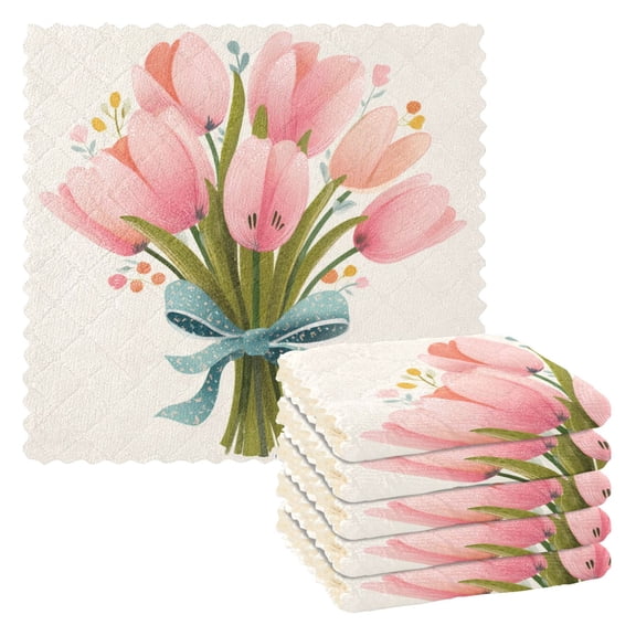 6 Pieces of Kitchen Towels 11x11Inch Kitchen Dish Cloths Kitchen Dish Towels Reuseable Cleaning Cloths Pink Rose Pattern