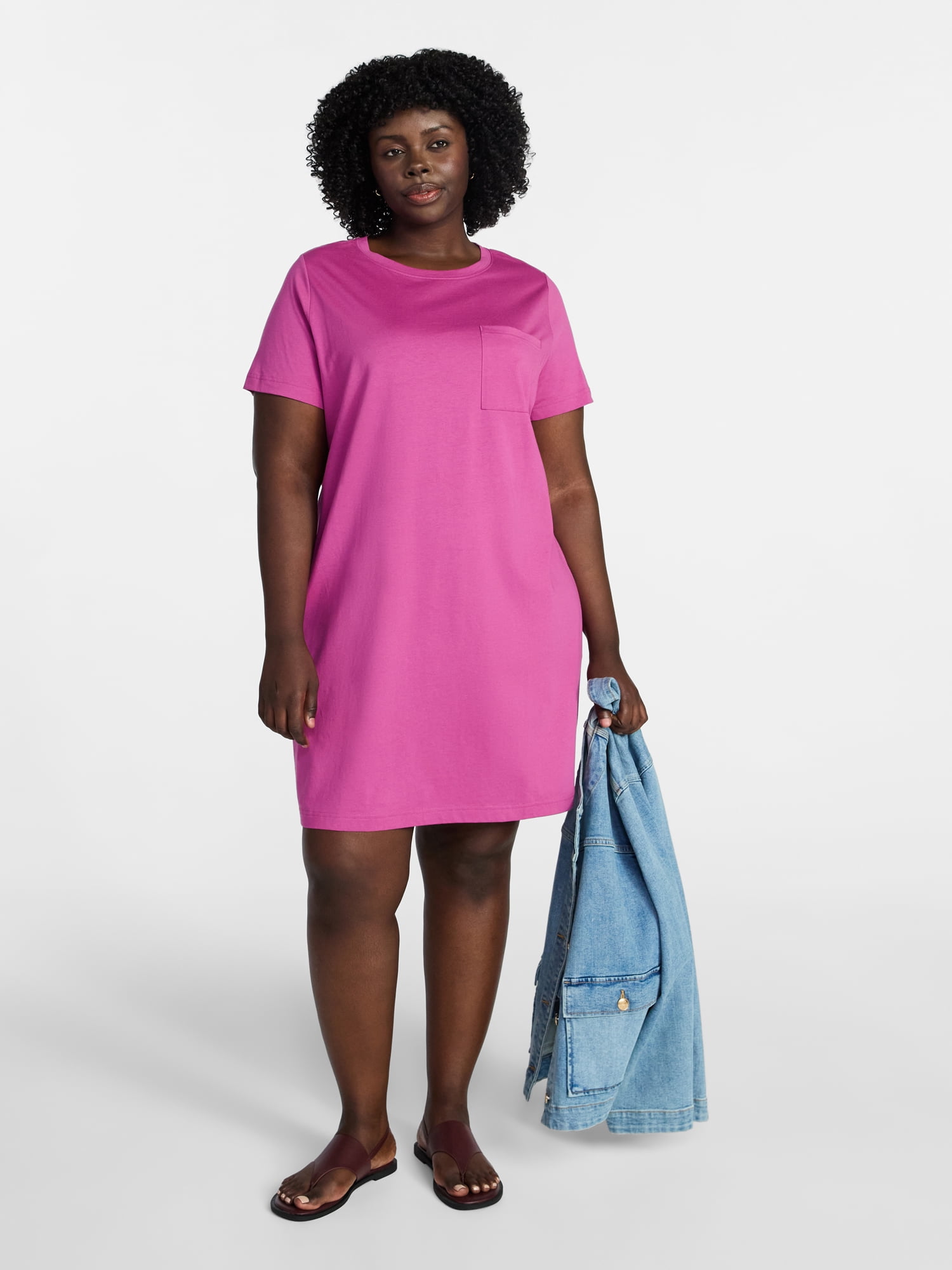 Terra & Sky Women's Plus Size Pocket T-Shirt Dress with Short Sleeves, Sizes 0X-5X