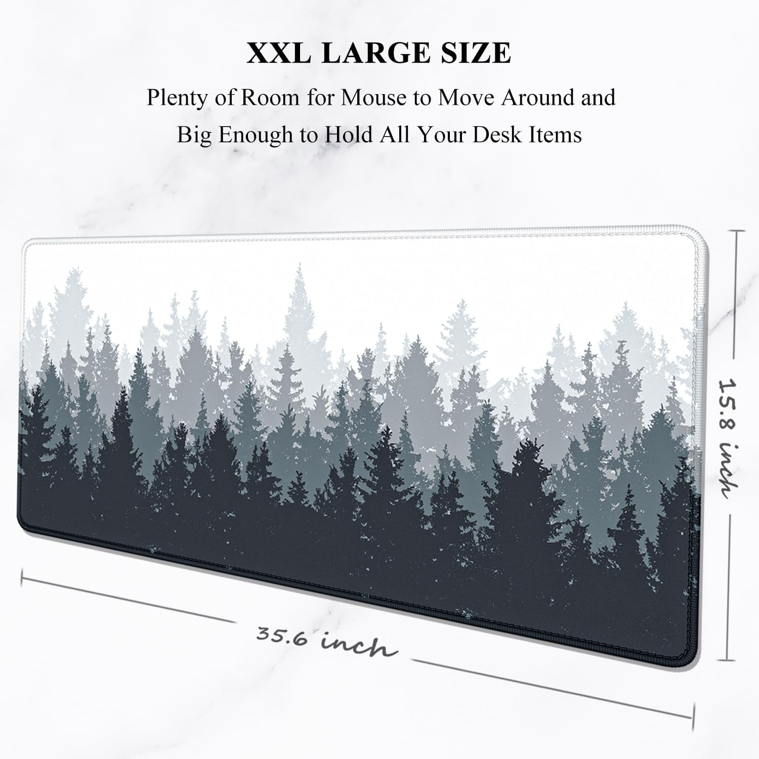 Desk Mat, Large Mouse Pad, XXL Full Size Desk Pad Big Extended Gaming Mouse Pad, Long Desktop Decor Forest Black White Desk Matt, 35.4 x 15.7 in