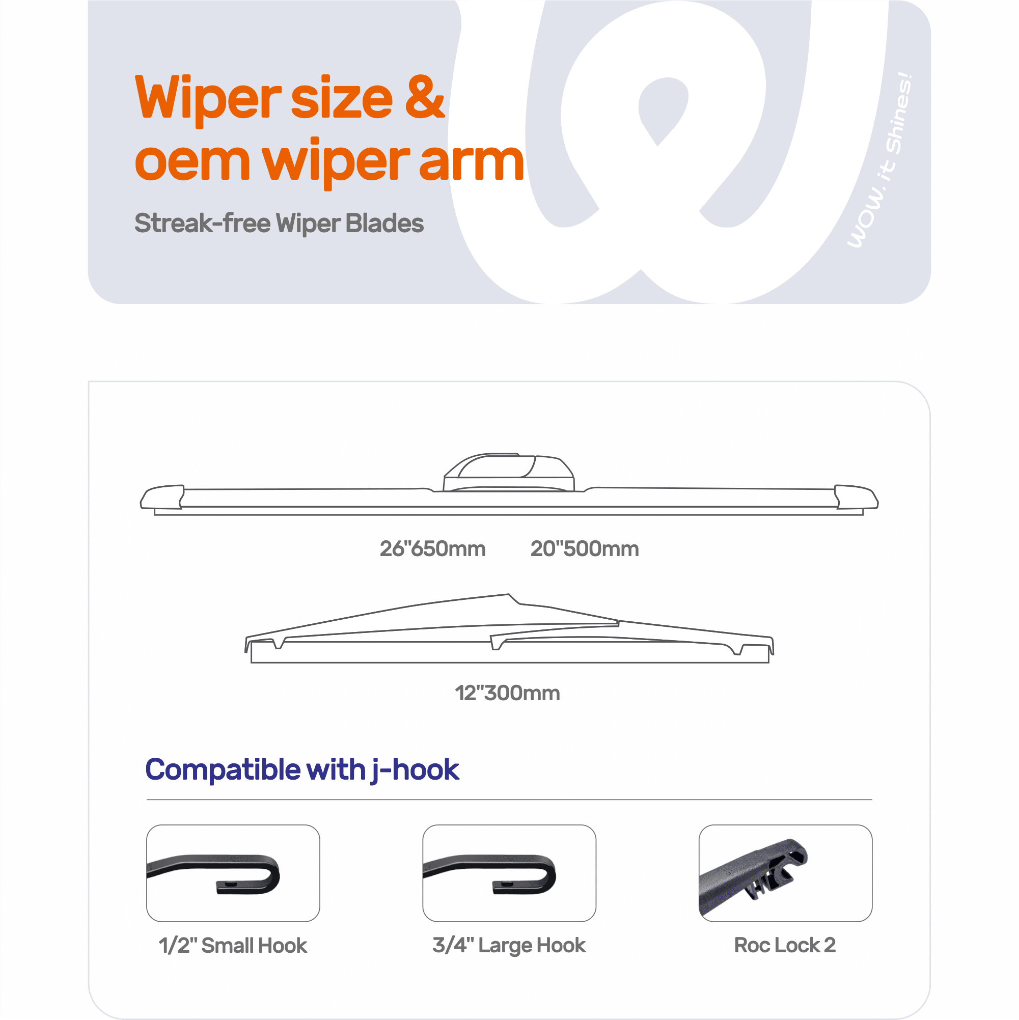 WOWIPER 26"+20"+12" Premium Silicone Wiper Blades 3-Pack – Water Repellent Beam Fit J-Hook – OEM All-Season with Rear Wiper for Toyota Highlander 2008-2019