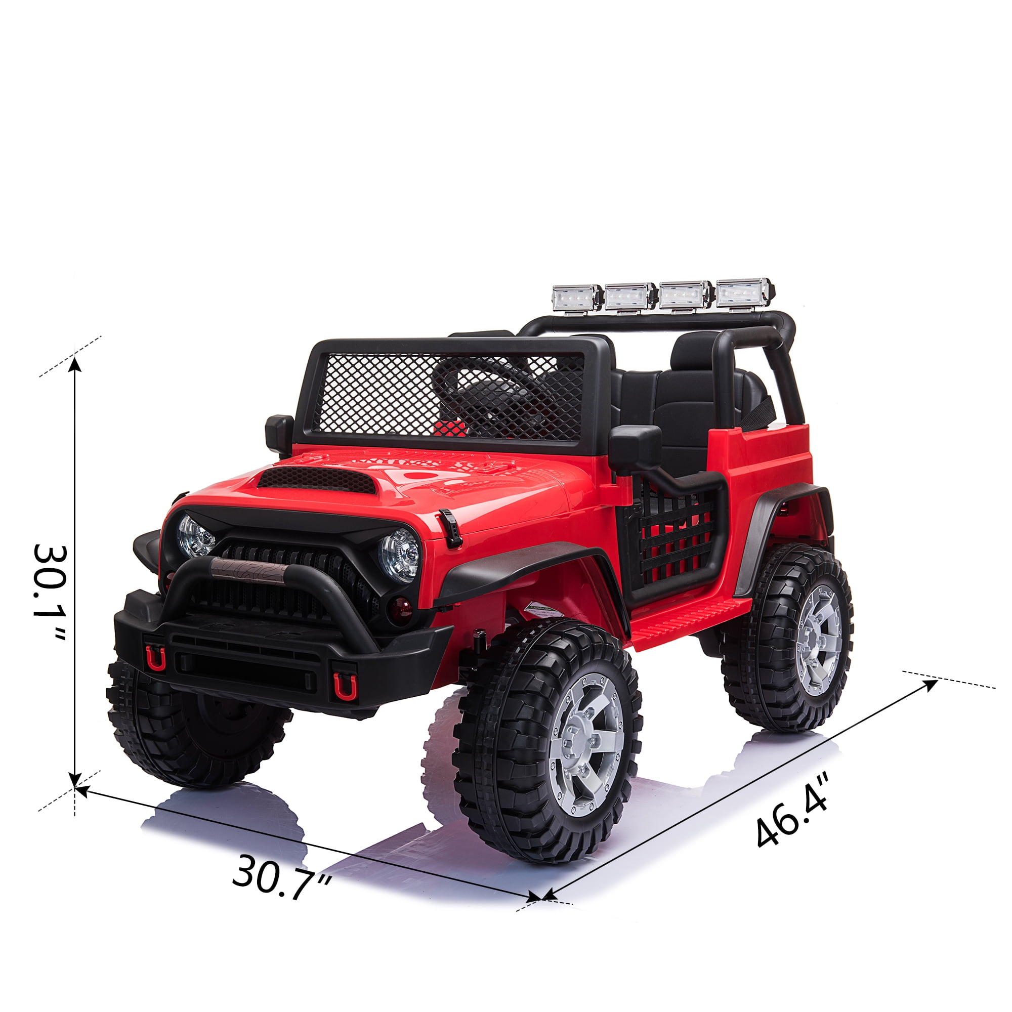 TOBBI 12V Kids Ride on Car, Jeep Car with Remote Control, LED Lights, Music, Horn, Bluetooth, Spring Suspension, Rocking, Red