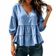 thumbnail image 2 of Women's V Neck Tiered Ruffle Blouses, 3/4 Sleeve Peplum Loose Casual Flowy Tops M, 2 of 6