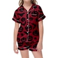 thumbnail image 4 of Tisuna Kids Girls Short Sleeve Pajamas Set Halloween Pumpkin Bat Print Collared Tops And Shorts Pjs Set Fashion Cute Kids Halloween 2 Pieces Indoor Wear For Age 2-13 Years, 4 of 4