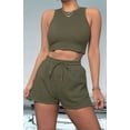 thumbnail image 6 of Women Summer Lounge Sets Casual Waffle Knit Crop Top Shorts Outfits 2 Piece Sets Sleepwear Green XL, 6 of 9