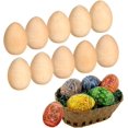 thumbnail image 1 of Paquete de 10 huevos de Pascua falsos de madera sin terminar con fondo plano, huevos artesanales de Pascua sin pintar, adornos de huevos de Pascua para juegos de niños, alimentos de juguete, 1 of 5