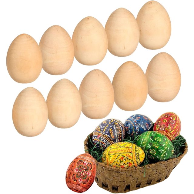 Paquete de 10 huevos de Pascua falsos de madera sin terminar con fondo plano, huevos artesanales de Pascua sin pintar, adornos de huevos de Pascua para juegos de niños, alimentos de juguete