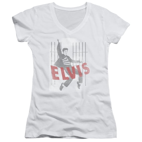 Elvis Presley Iconic Pose Junior Women's V-Neck T-Shirt White