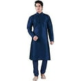 thumbnail image 1 of Royal Kurta Men's Silk Blend Kurta & Churidaar Set Blue, 1 of 1