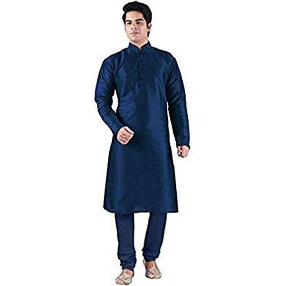 Royal Kurta Men's Silk Blend Kurta & Churidaar Set Blue