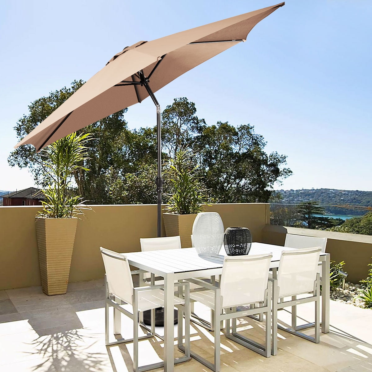 9ft Patio Umbrella Parasol Yard Sun Shade Market Steel Tilt W Crank Outdoor Us Umbrellas