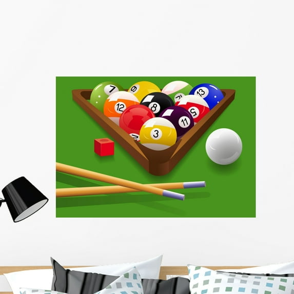 Billiard Vector Illustration Wall Mural Decal Sticker, Wallmonkeys Peel & Stick Vinyl Graphic (36 in W x 25 in