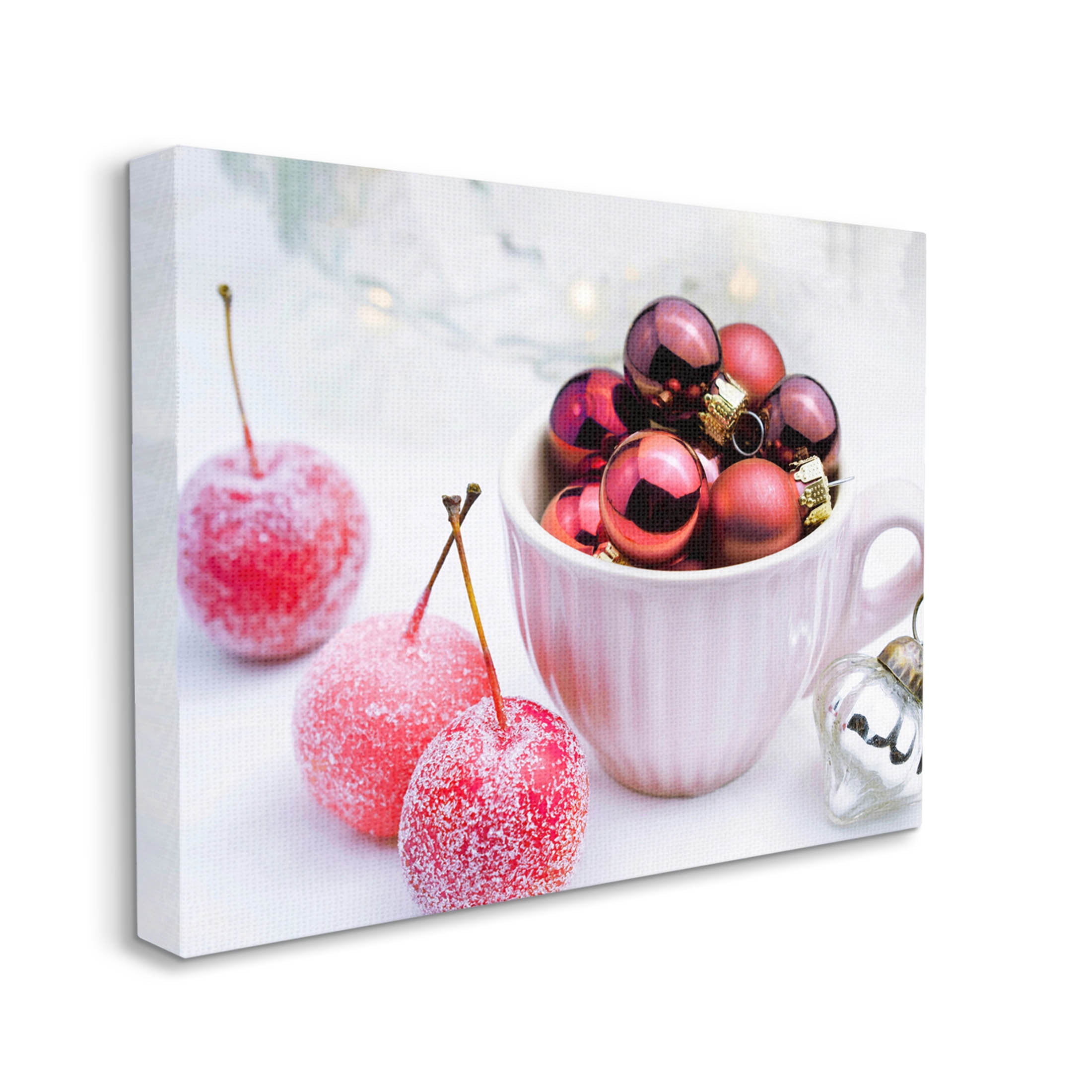 Gleaming Red Christmas Ornaments Holiday Photograph Gallery Wrapped Canvas Print Wall Art
