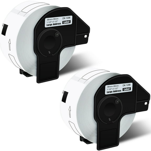 GREENCYCLE 2 Roll 38mm(1-1/2")x 90mm(3-1/2") Large Address Label Tape Compatible for Brother DK1208 DK-1208 with Cartridge Used in QL-500 QL-550 QL-570 QL-700 QL-800 Printer