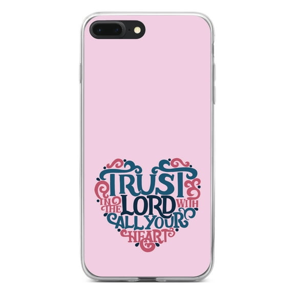 DistinctInk Clear Shockproof Hybrid Case for iPhone 7 PLUS / 8 PLUS (5.5" Screen) - TPU Bumper, Acrylic Back, Tempered Glass Screen Protector - Trust In The Lord With All Your Heart