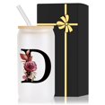 thumbnail image 1 of Vaso Wulcea de vidrio esmerilado de 16 oz con pajita con tapa de bambú, 1 of 6