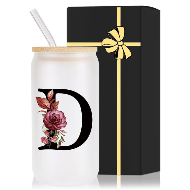 Vaso Wulcea de vidrio esmerilado de 16 oz con pajita con tapa de bambú