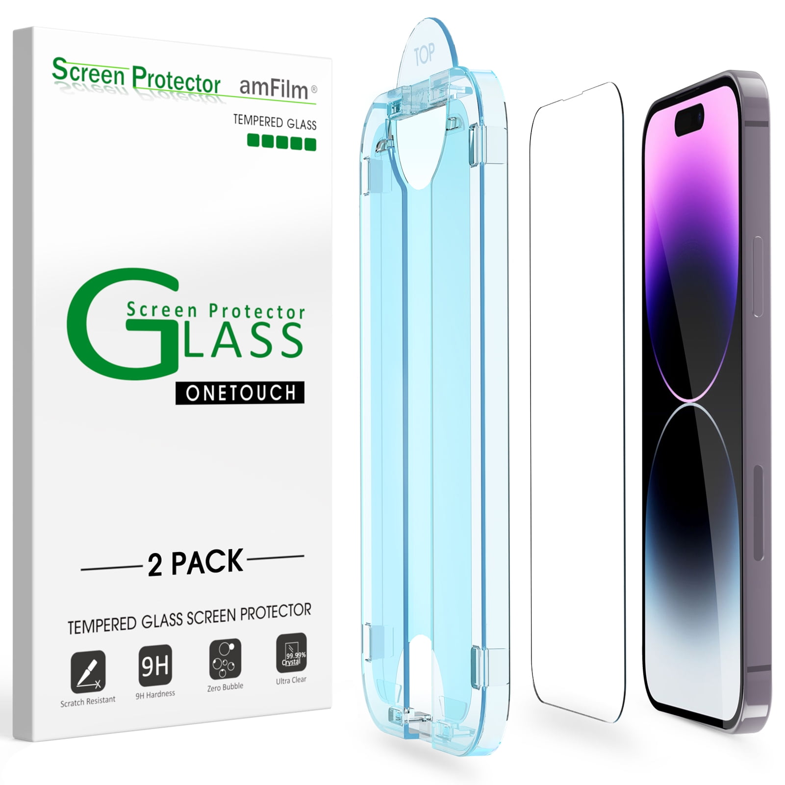 (2pack) amFilm iPhone 14 Pro OneTouch Glass Screen Protector (6.1', 2022)