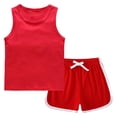 thumbnail image 1 of Tank Top Y Shorts Conjunto Niñas Moda Casual Color Sólido Algodón sin Mangas Cuello Redondo Top Y Cintura Elástica Shorts Conjunto de Dos Piezas Tank Tops Largos, 1 of 7