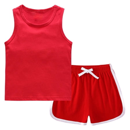 Toddler Baby Summer Outfits Comfy Casual Cotton Sleeveless Round Neck Tank Tops + Shorts Boys Girls 2 Pieces Workout Active Set Red 7-8 Years Toddler Baby Summer Outfits Comfy Casual Cotton Sleeveless Round Neck Tank Tops + Shorts Boys Girls 2 Pieces Workout Active Set Red 7-8 Years