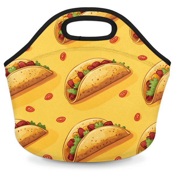 Herdesigns Burritos Print Insulated Lunch Bag Neoprene Lunch Box for Women Men Soft Cooler Bag Pancake Washable Lunch Tote for Work Outdoor Picnic