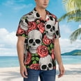 thumbnail image 5 of Balery Skull and Roses Print Men's Hawaiian Shirts Short Sleeve Beach Shirt Relaxed Fit Vacation Button Down Shirts-Medium, 5 of 9