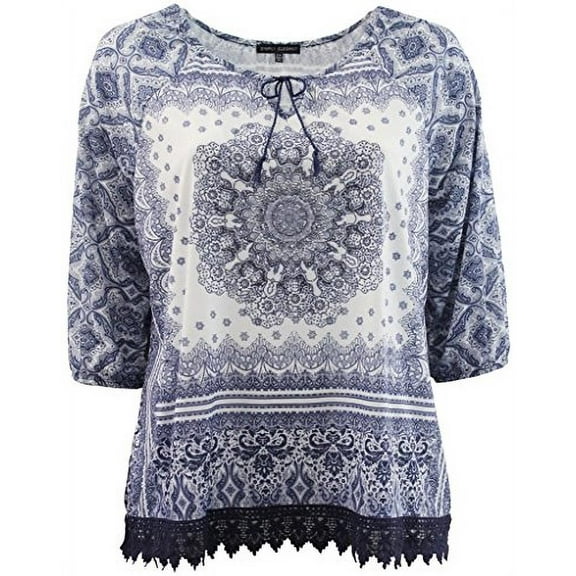 Plus Size Women's Short Sleeve Rhinestones Lace Blouse Tee T-Shirt Fashion Top Navy 0X (16.012)