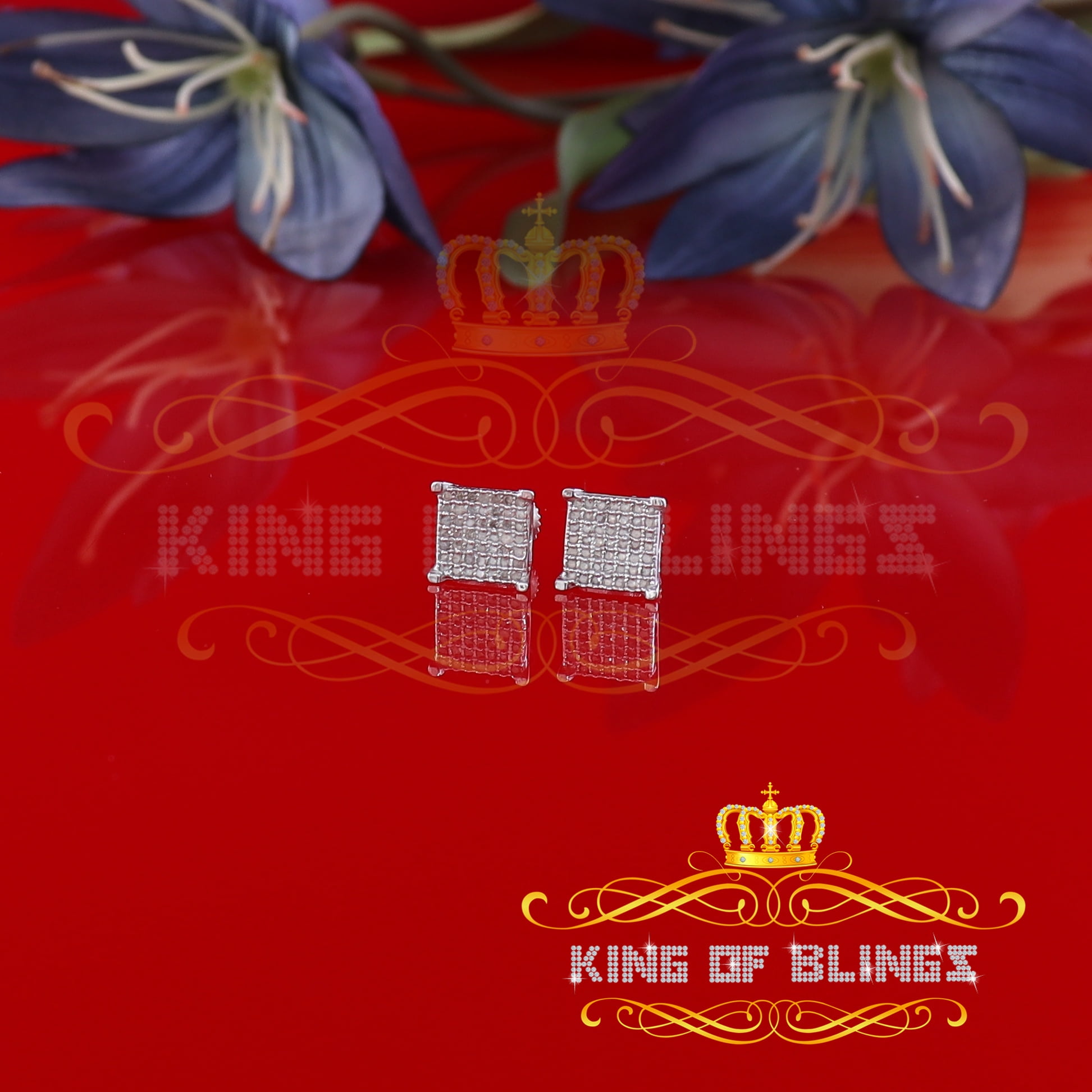 King of Bling's 925 White Silver 0.25ct Square Real Genuine Diamond Stud Men's Fashion Earrings