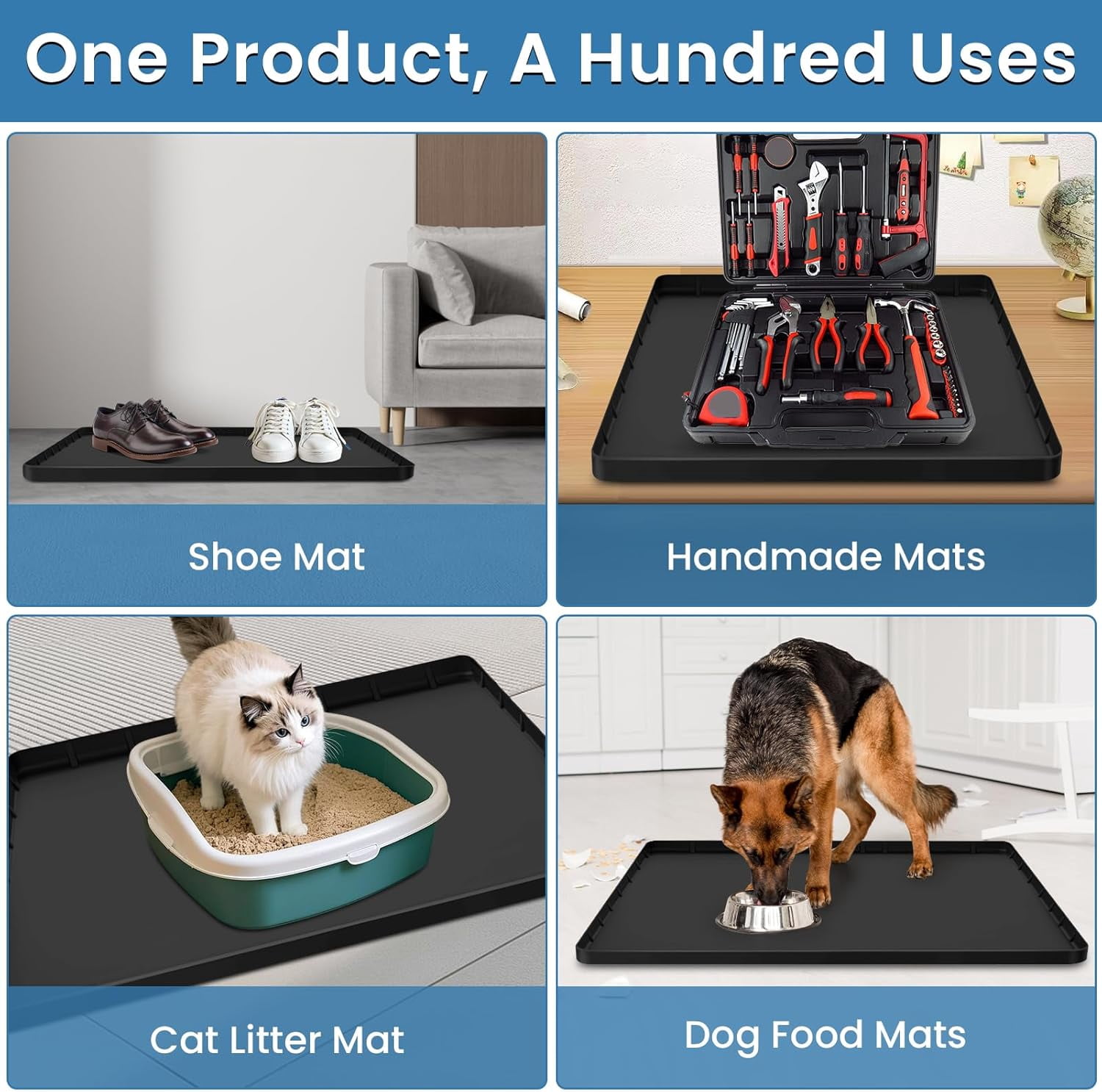 Large Thickened Washing Machine Mat 30" x 28" Silicone Under Washer and Dryer Drain Pan Drip Tray Floor Protector Non-Slip Flexible Soft Mat Waterproof Raised Edge 0.98'' Black