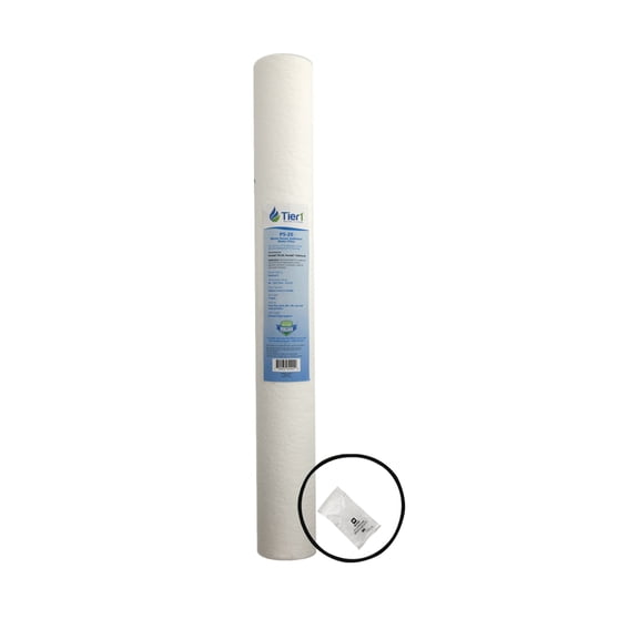 Tier1 5 Micron 20 Inch x 2.5 Inch Spun Wound Polypropylene Whole House Sediment Water Filter Replacement Cartridge Kit with O-ring and Lubricant | Compatible with Pentek P5-20, Home Water Filter