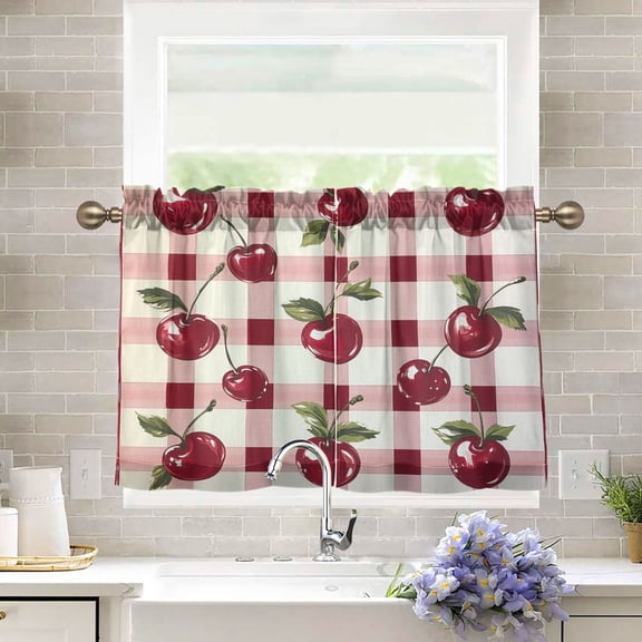 BZSMCE Set of 2 Pieces Kitchen Window Curtain Fashion Cherry Delight Printed 27x24in/27x36in