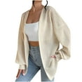 thumbnail image 1 of UAMVSH Womens Cotton Cardigan Trendy Ribbed Knitted Long Lantern Sleeve Dusters Oversized Open Front Lightweight Duster Coats(X-Large,Beige), 1 of 3