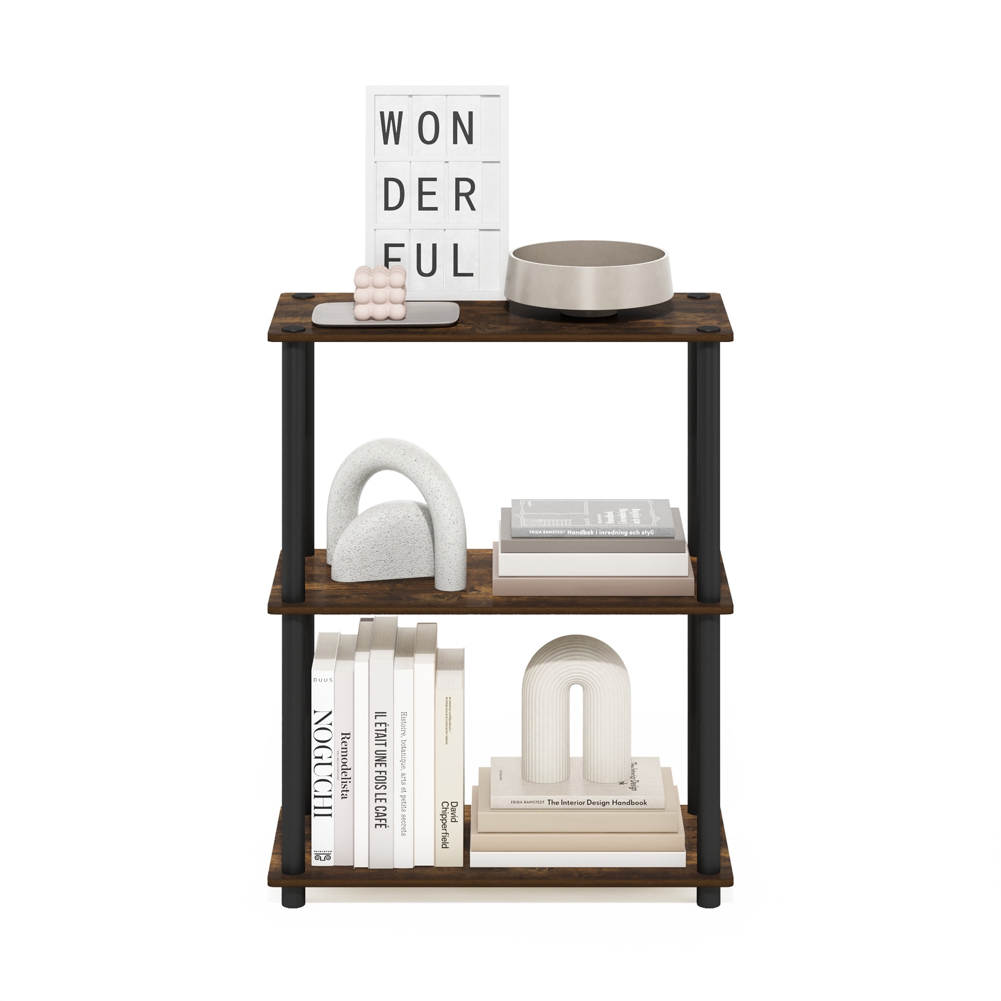 Furinno Turn-N-Tube 3-Tier Compact Multipurpose Shelf Display Rack, Amber Pine/Black
