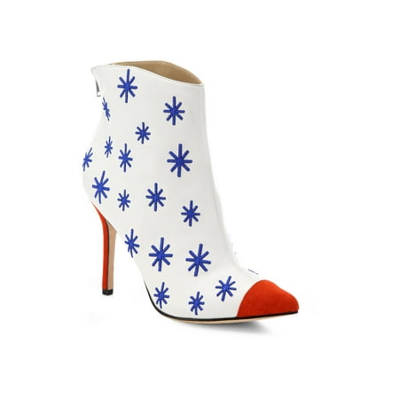 

Isa Tapia Madrid Embroidered Asterisk Leather Point-Toe Ankle Booties - White Size 40
