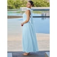 thumbnail image 6 of Light Blue Solid Ruched Halter Maxi Dress With Sheer Drape, Elegant Evening Gown, 6 of 6