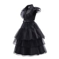 thumbnail image 2 of Disfraz de Halloween para niños y niñas, disfraz elegante de Merlina Adams, vestido tutú de capas góticas con cinturón, Cosplay de fiesta de cumpleaños elegante, 2 of 5
