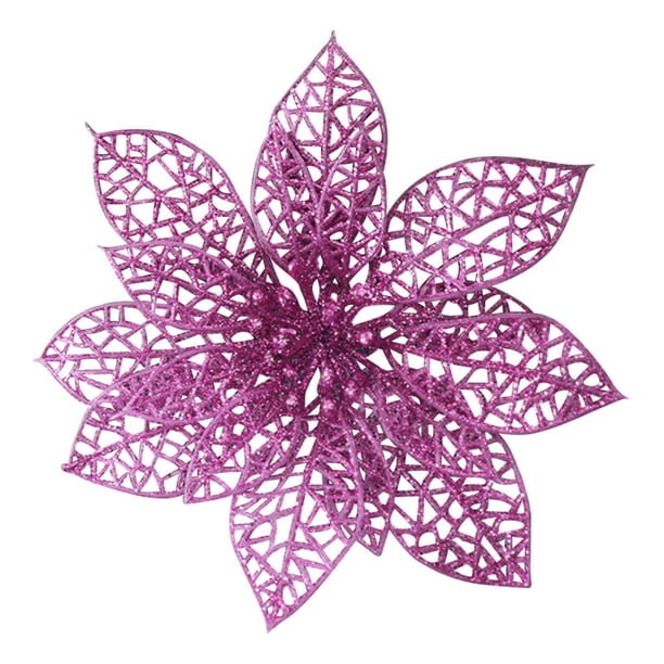 Inteprter Adornos de Navidad Árbol de Navidad Hueco Flor artificial Decoración Flor de plástico 10/20X Kits de decoración para fiestas violeta Inteprter HA001459-05