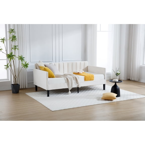 Holaki 78.7" Couch,Christopher Knight Home Elena Twin Size Upholstered Daybed,Futon Sofa Bed Ribbed Tufted Backrest Lavish Modern Design,Couch Bed Frame for Bedroom Living Room Guest Room Apartment