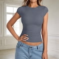 thumbnail image 3 of Aihuaihua Womens Cap Sleeve Tops Summer Crew Neck Short Sleeve Shirts Slim Fit Basic Ribbed Tees Y2K Going Out Crop Tops Dark Gray S, 3 of 6