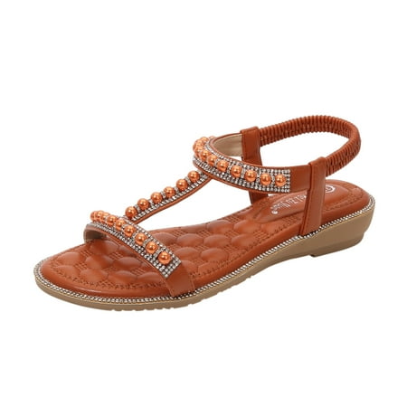 

Sandals For Women Summer Sandals For Womens Studded Crystal Shoes Wedges Elastic Strap Roman Sandals Stylish Shoes