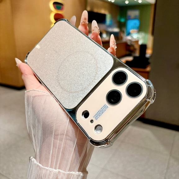 Case for iPhone 17 with Camera Lens Protector, Compatible with MagSafe, Glitter Plated Protective Anti-Scratch Lightweight Wireless Charging Phone Case for Men & Women, Gold