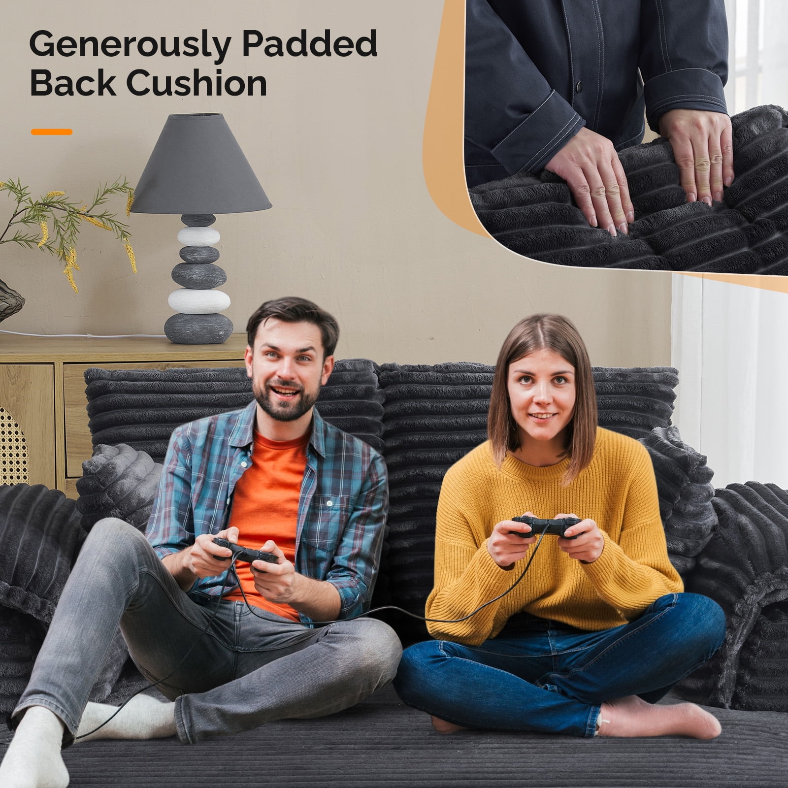 Ktaxon Corduroy Sofa Bed, Upholstered Comfy Sleeper with Pillow Arms, Lounge Chair with Lumbar Support Pillows, Ideal for Small Spaces Dark Gray
