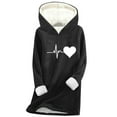 thumbnail image 3 of Feancey Women Winter Hoodies Warm Fleece Lined Hooded Sweatshirts Cute Heart Beat Print Pullover Tops Thick Thermal Loungewear Christmas Pajamas Black 3XL, 3 of 4